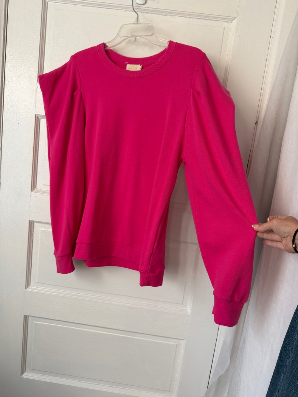 Nation LTD Joss Sweatshirt Barbie Pink Draped Sleeves Cotton Casual Comfy Lg - Picture 6 of 16